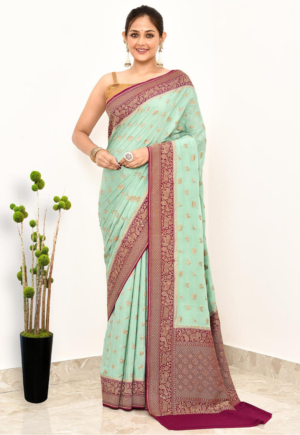 Sky Blue Khaddi Silk Handwoven Banaras Saree