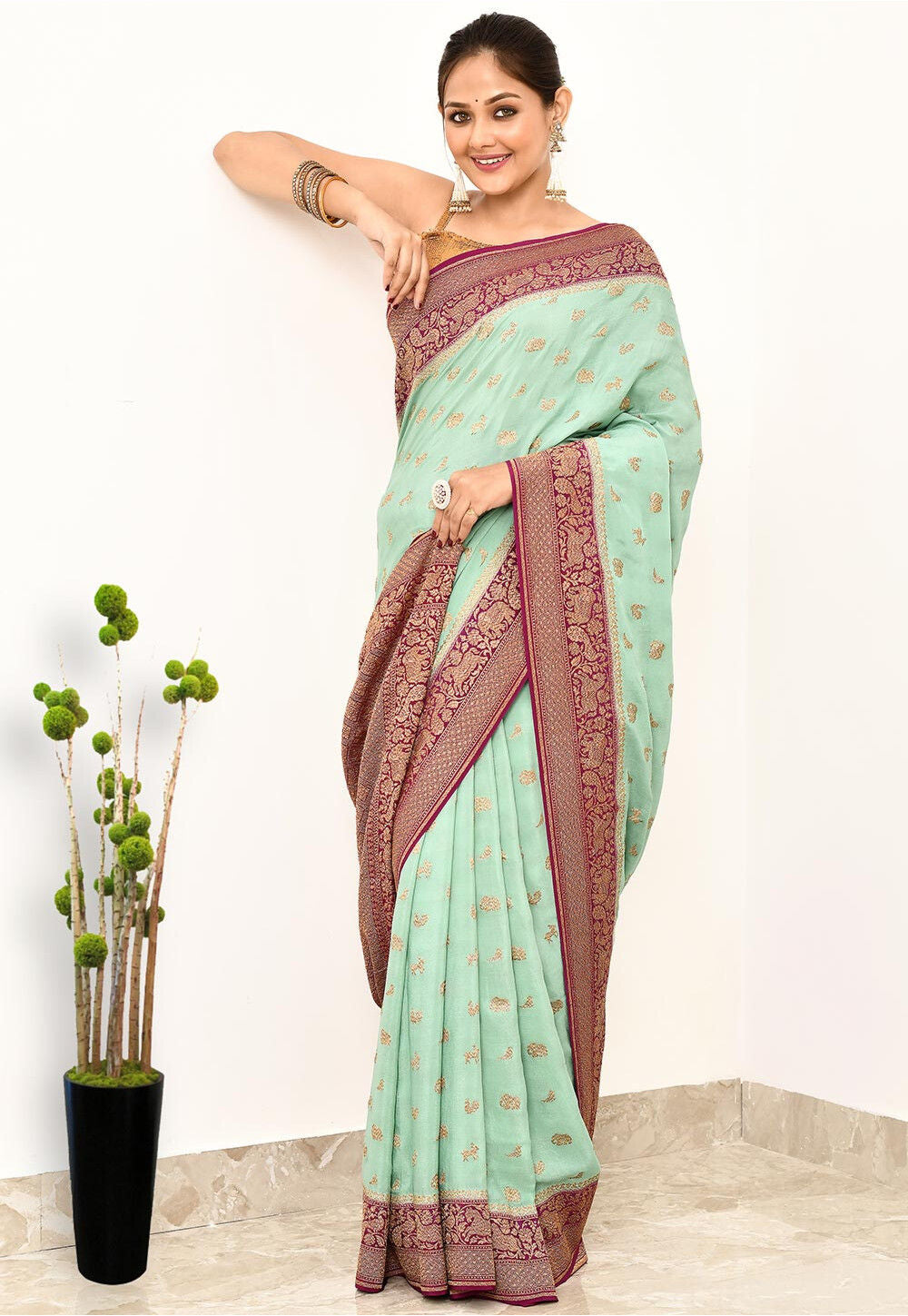 Sky Blue Khaddi Silk Handwoven Banaras Saree