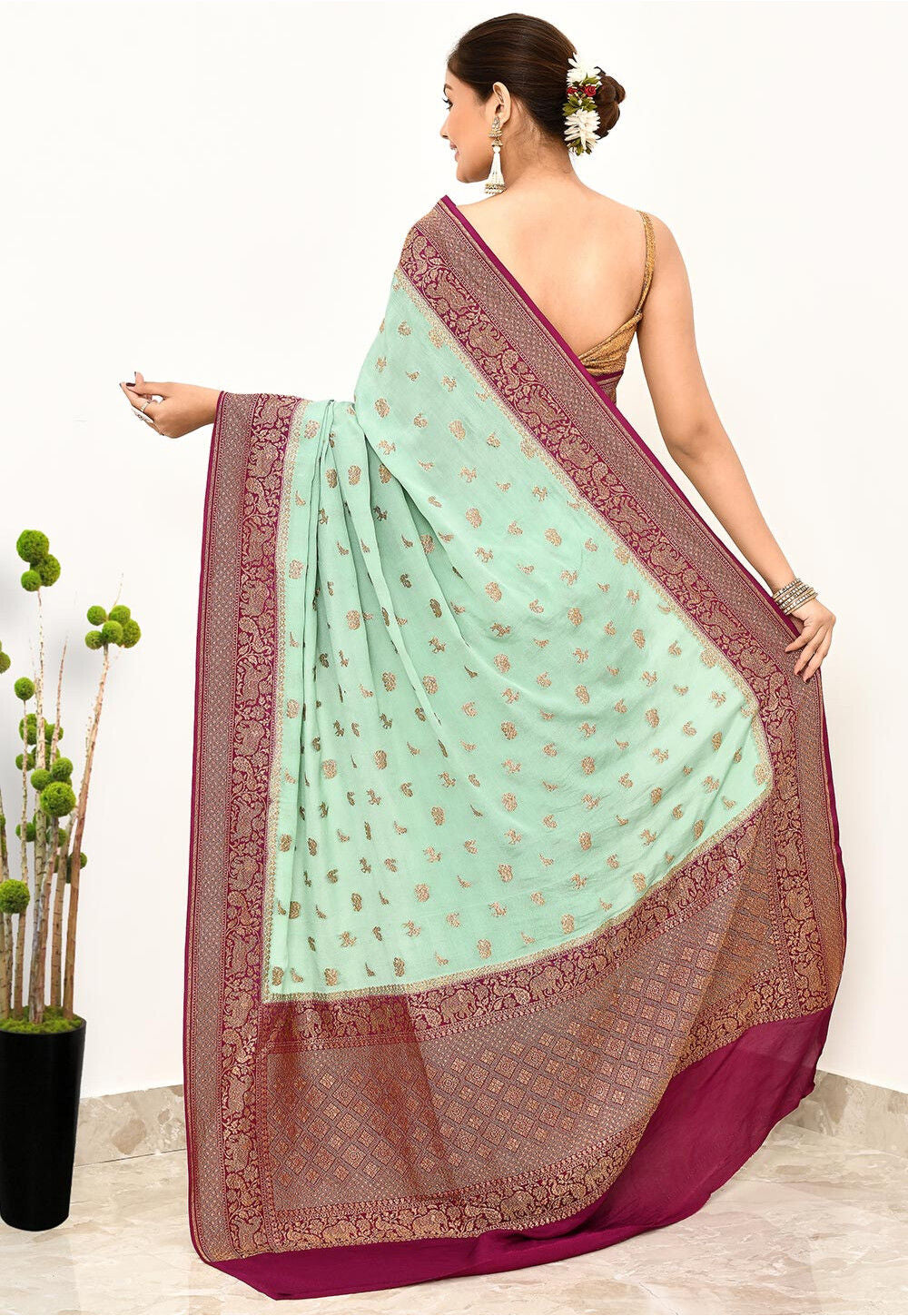 Sky Blue Khaddi Silk Handwoven Banaras Saree