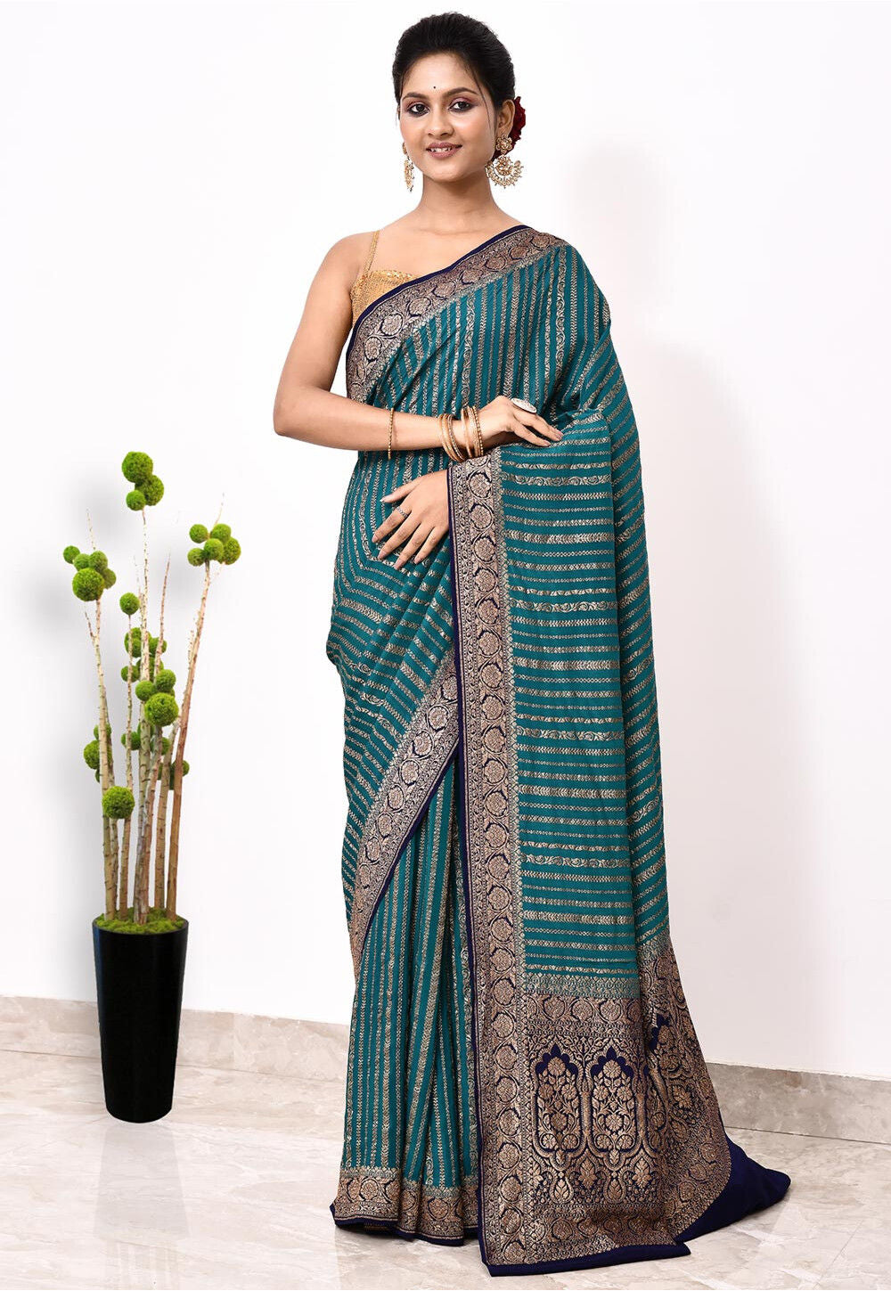 Aqua Blue Khaddi  Silk Handwoven Banaras Saree
