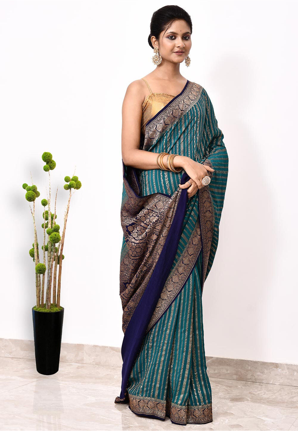 Aqua Blue Khaddi  Silk Handwoven Banaras Saree