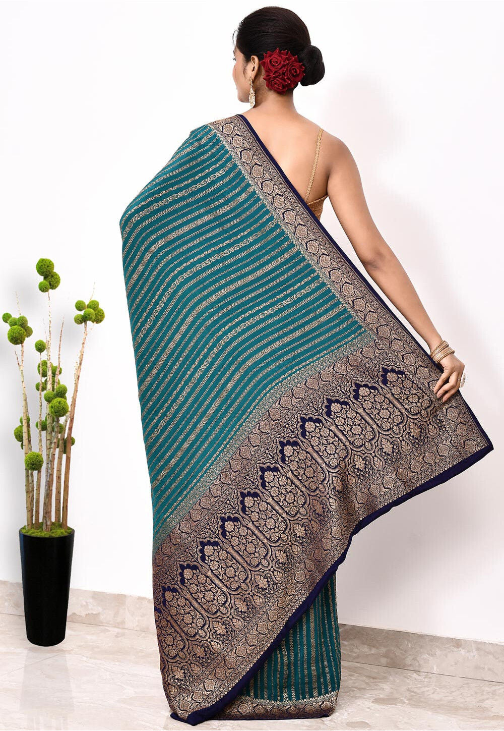 Aqua Blue Khaddi  Silk Handwoven Banaras Saree