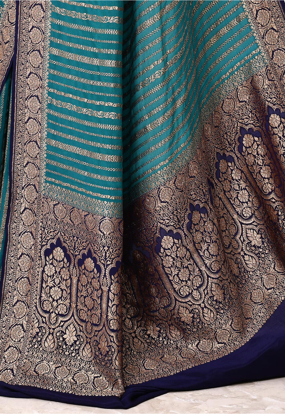 Aqua Blue Khaddi  Silk Handwoven Banaras Saree
