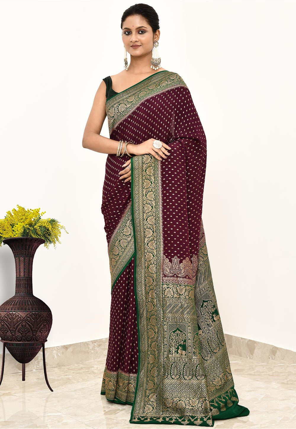 Wine Khaddi Silk Handwoven Banaras Saree