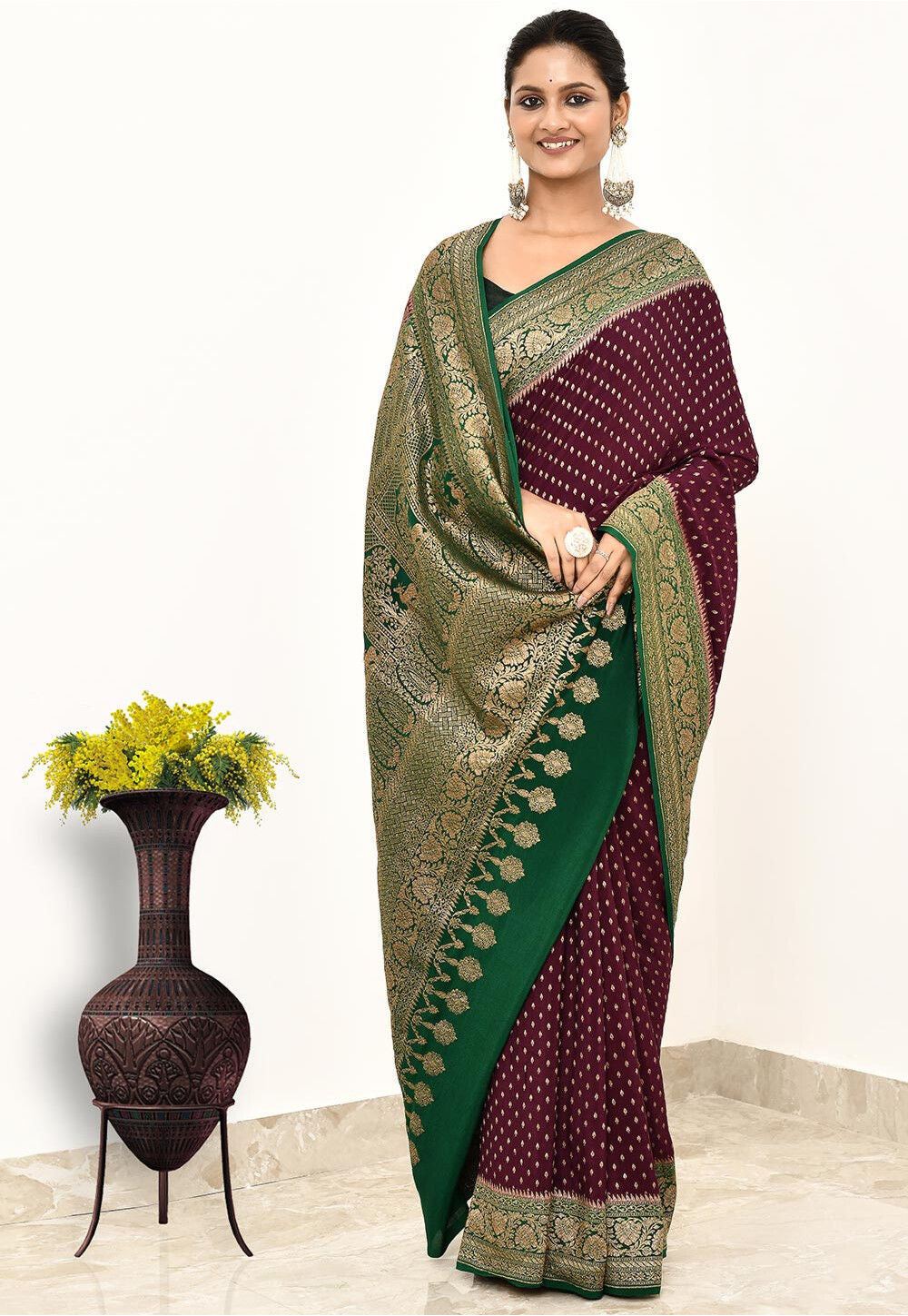 Wine Khaddi Silk Handwoven Banaras Saree
