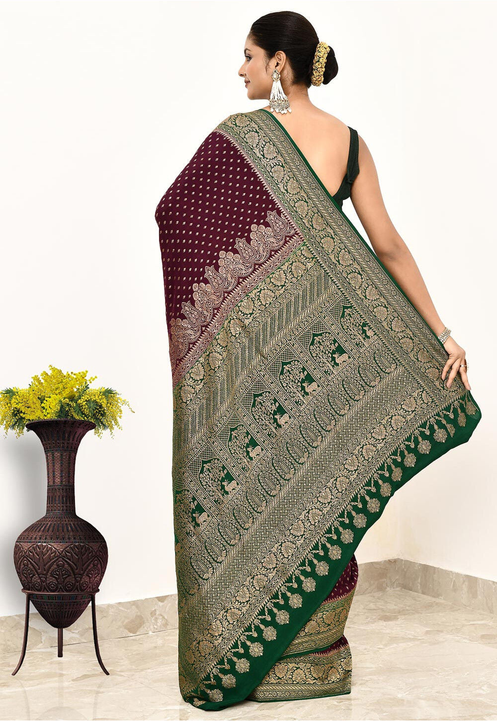 Wine Khaddi Silk Handwoven Banaras Saree