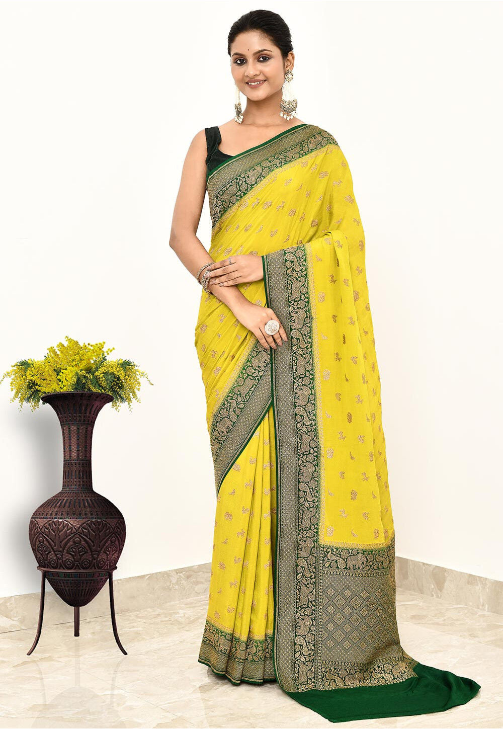 Lemon Yellow Khaddi Silk Handwoven Banaras Saree