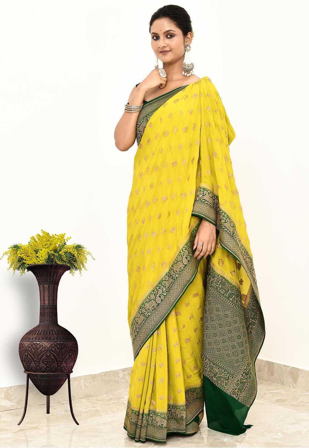 Lemon Yellow Khaddi Silk Handwoven Banaras Saree