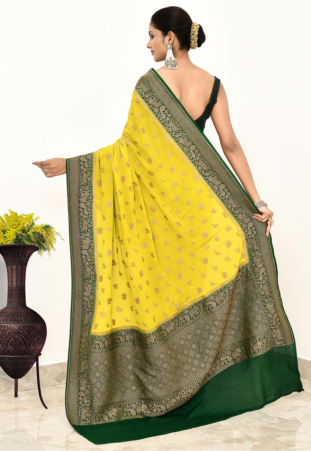 Lemon Yellow Khaddi Silk Handwoven Banaras Saree
