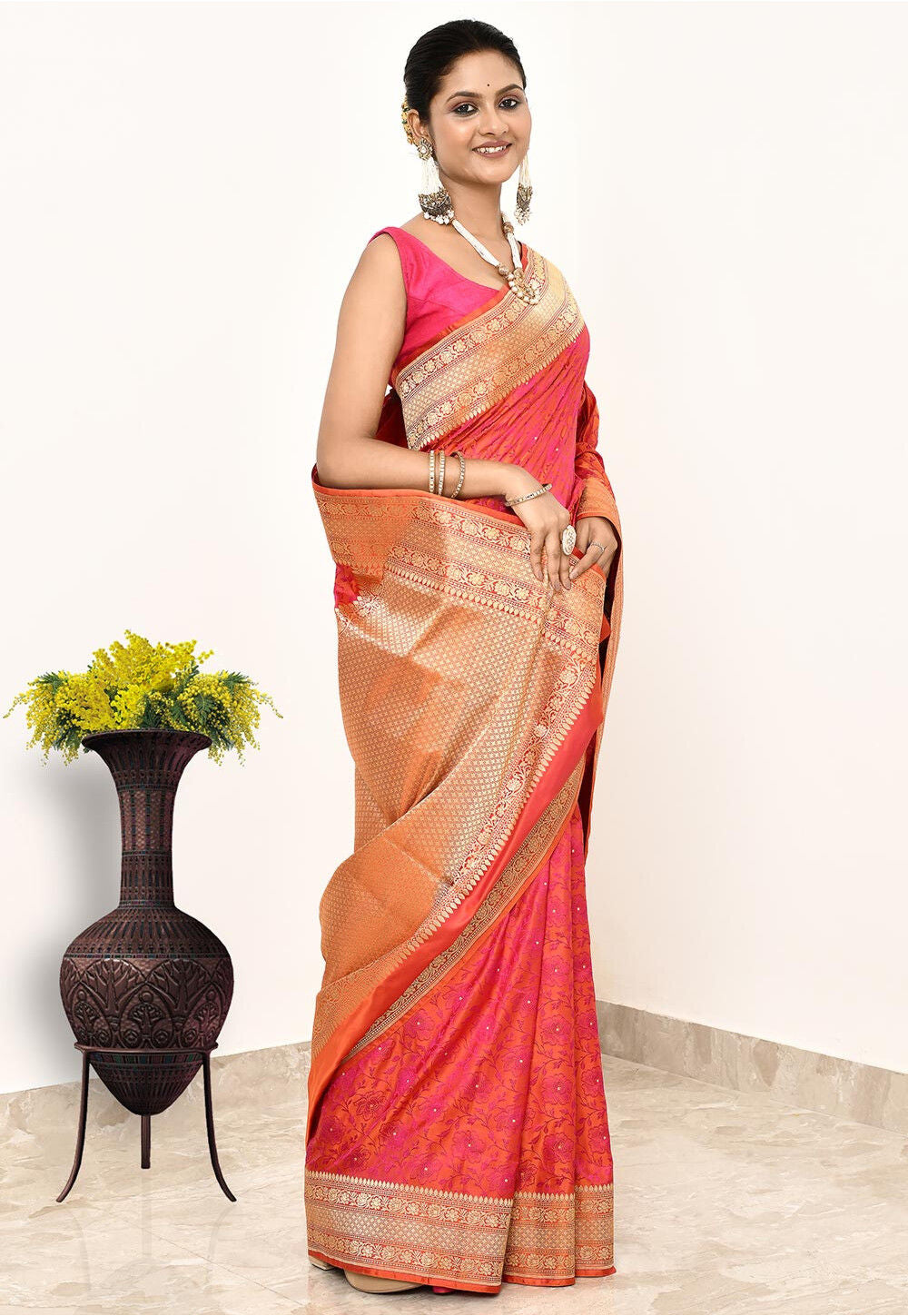 Tangerine Orange Katan Silk Handwoven Banaras Saree