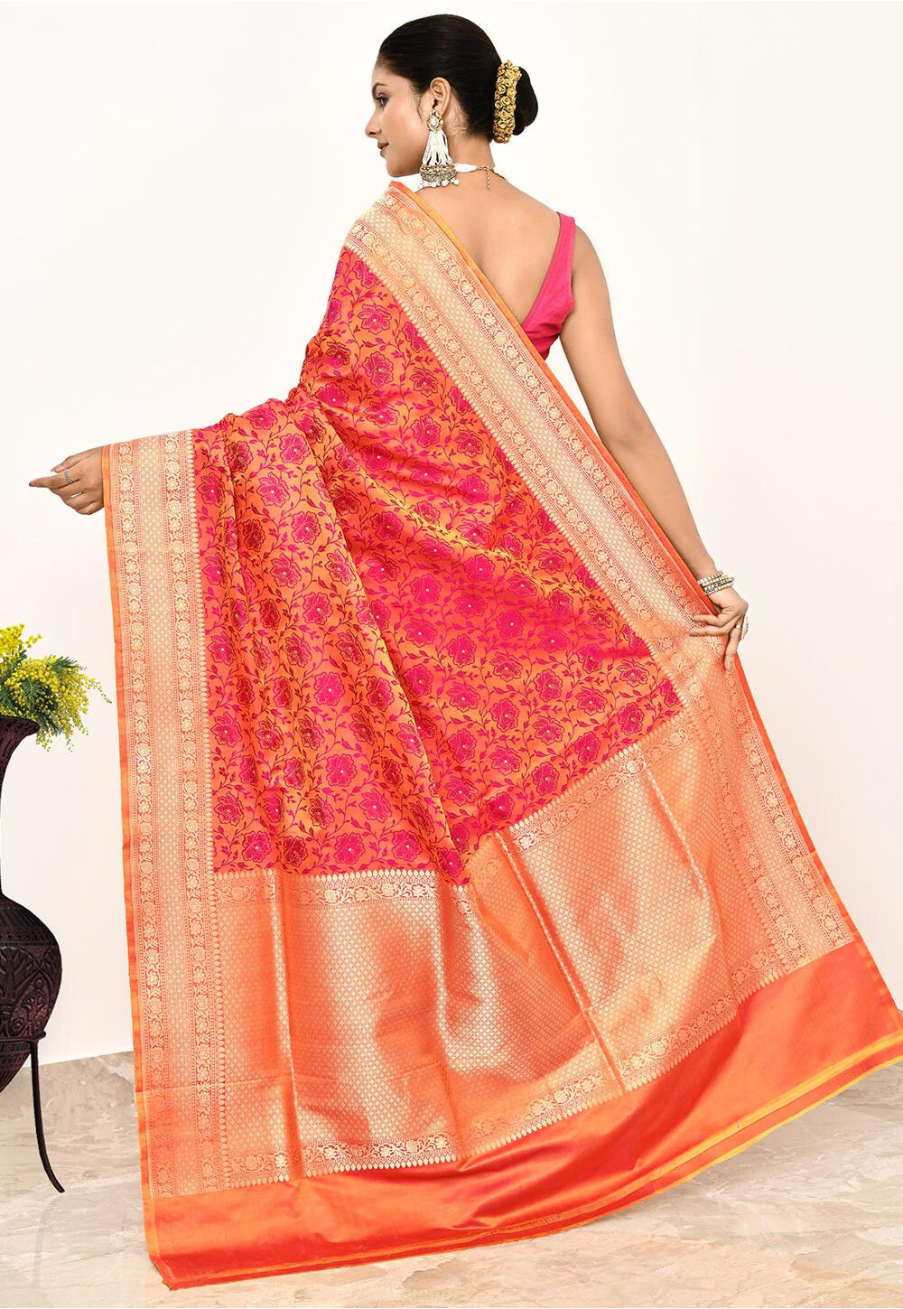 Tangerine Orange Katan Silk Handwoven Banaras Saree