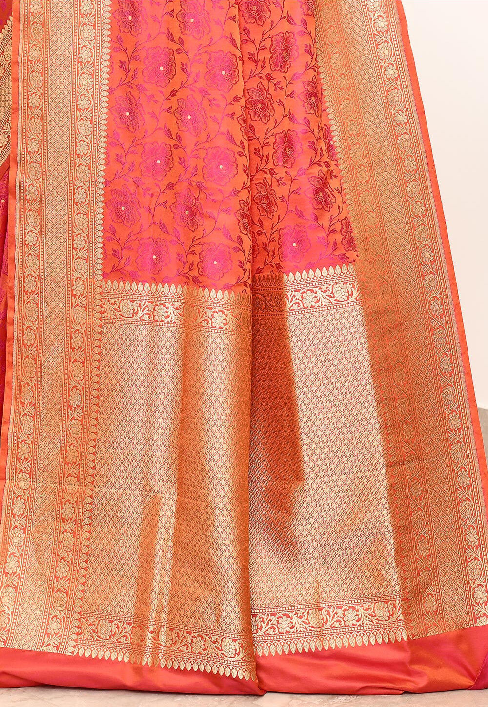 Tangerine Orange Katan Silk Handwoven Banaras Saree