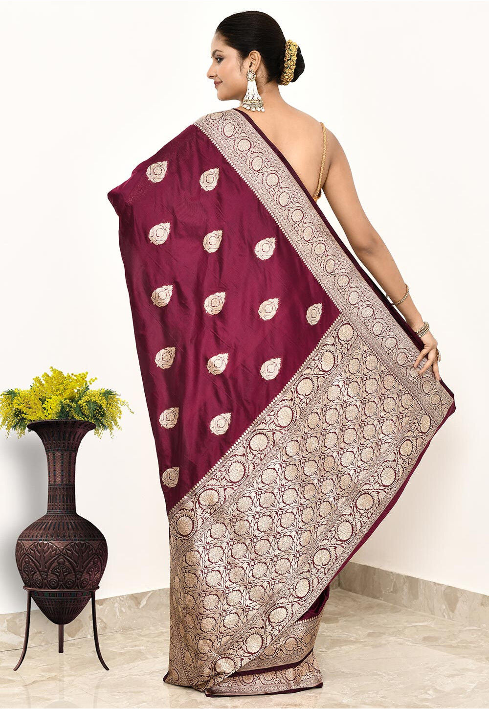 Wine Katan Silk Handwoven Banaras Saree