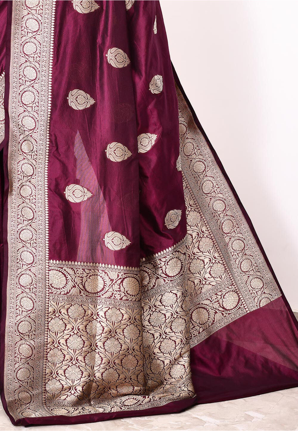Wine Katan Silk Handwoven Banaras Saree