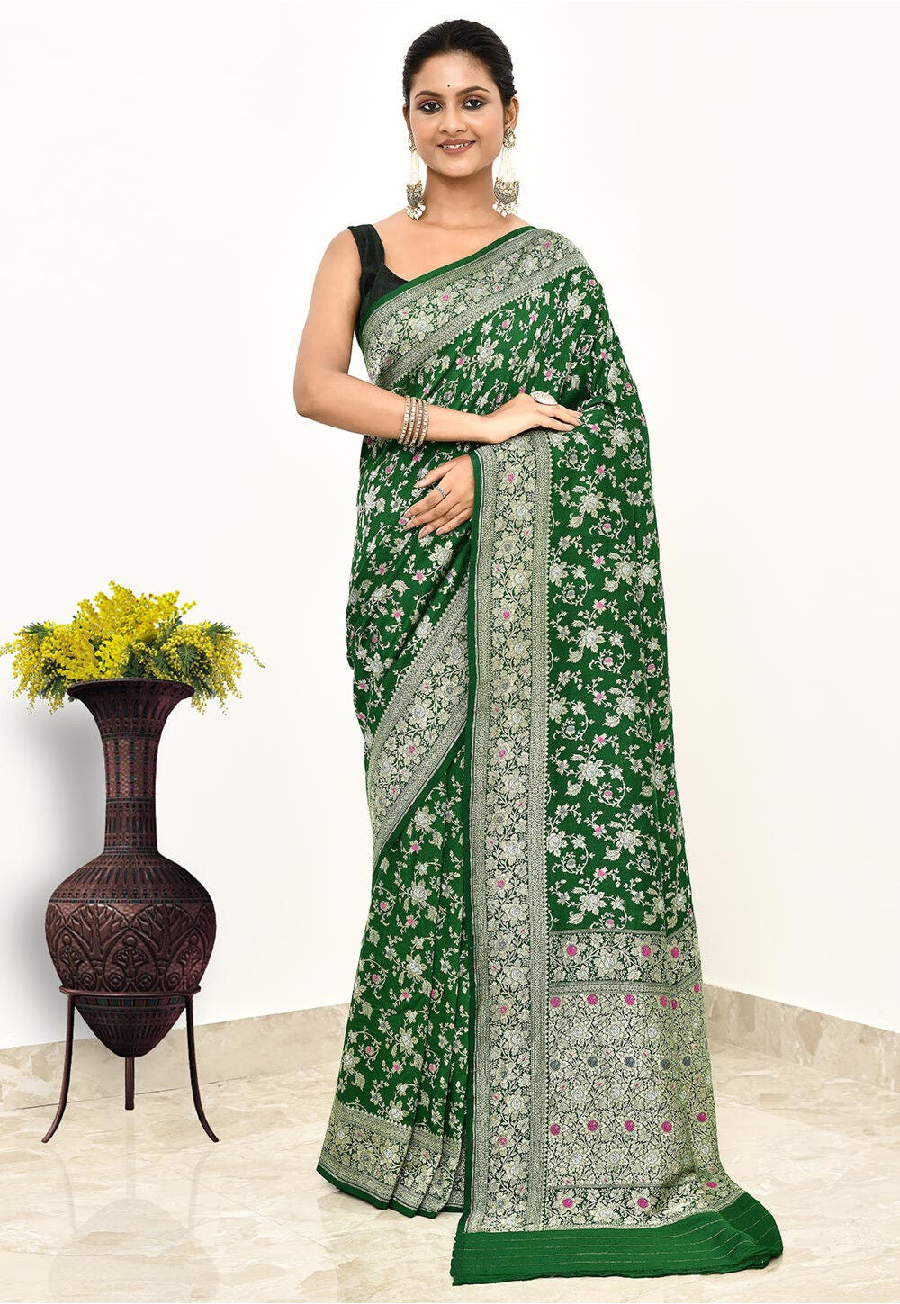 Green Monga Silk Handwoven Banaras Saree