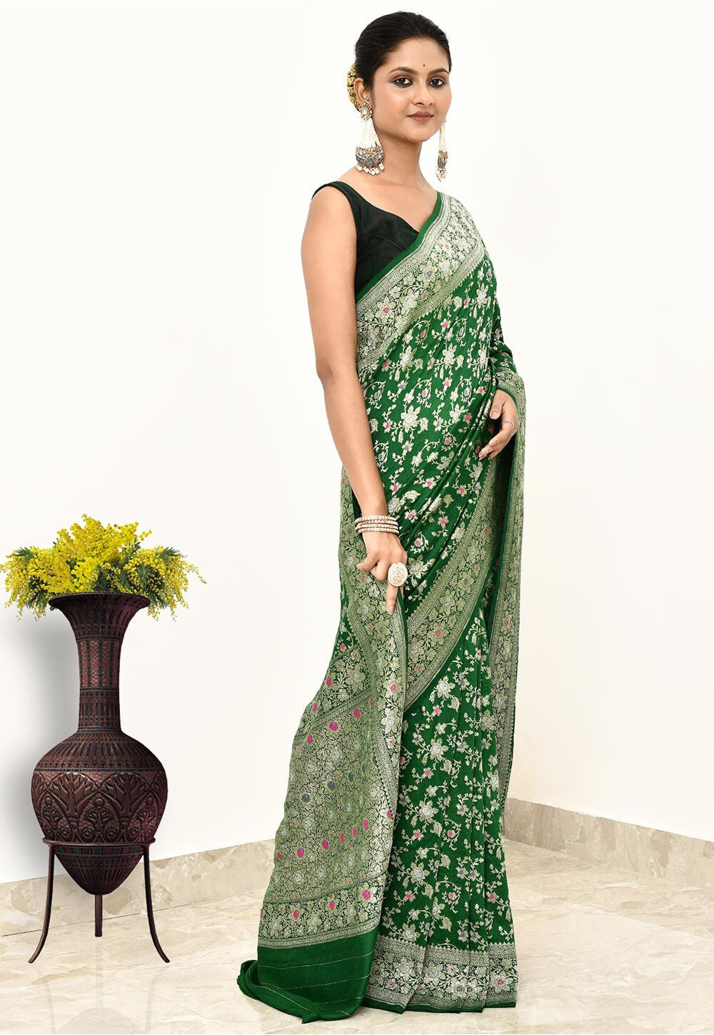 Green Monga Silk Handwoven Banaras Saree