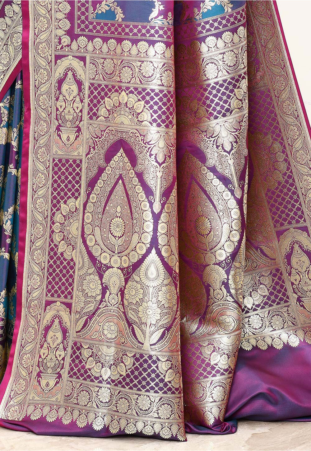 Blue/Wine  Art Silk Handwoven Banaras Saree