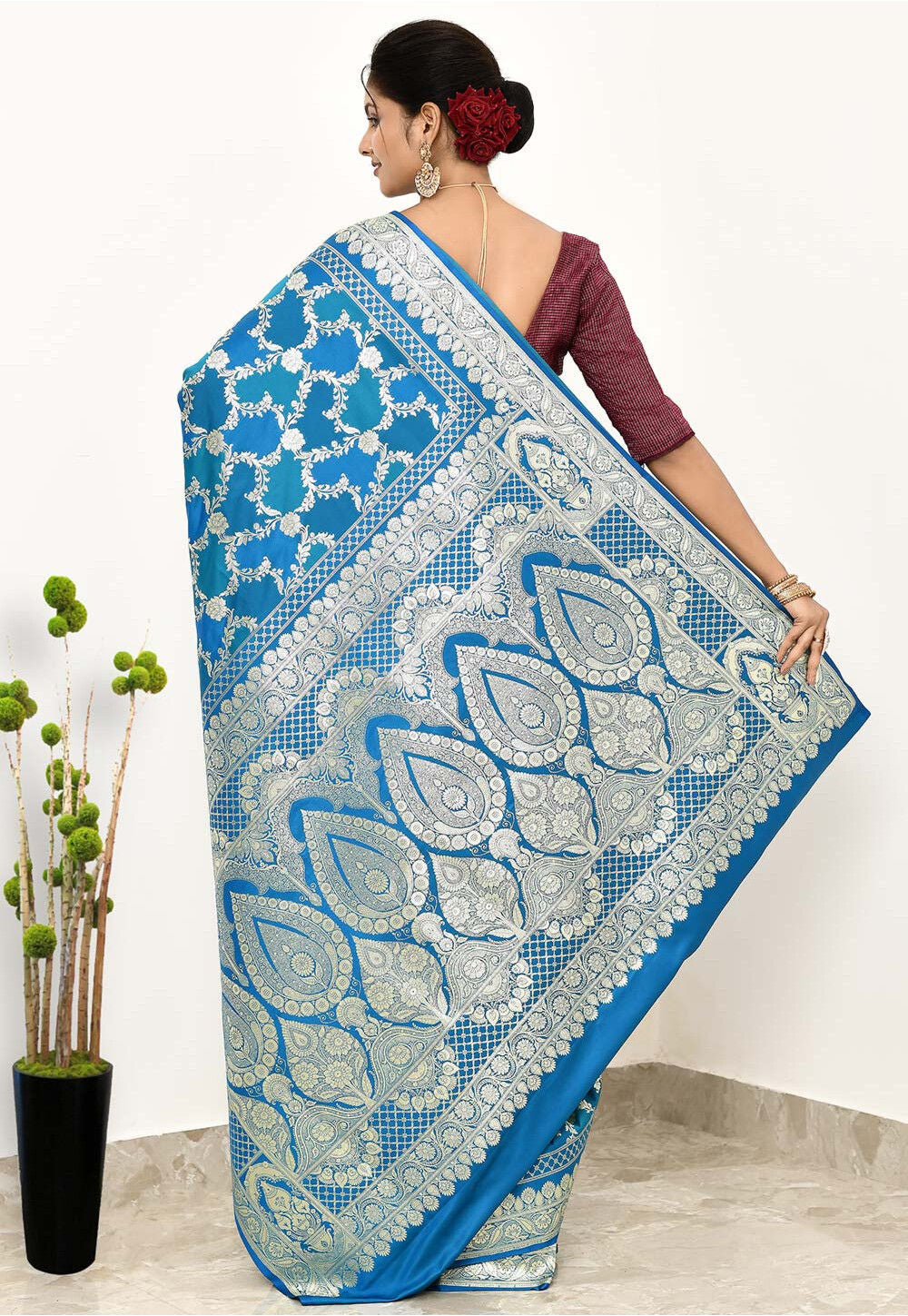 Blue Art Silk Handwoven Banaras Saree