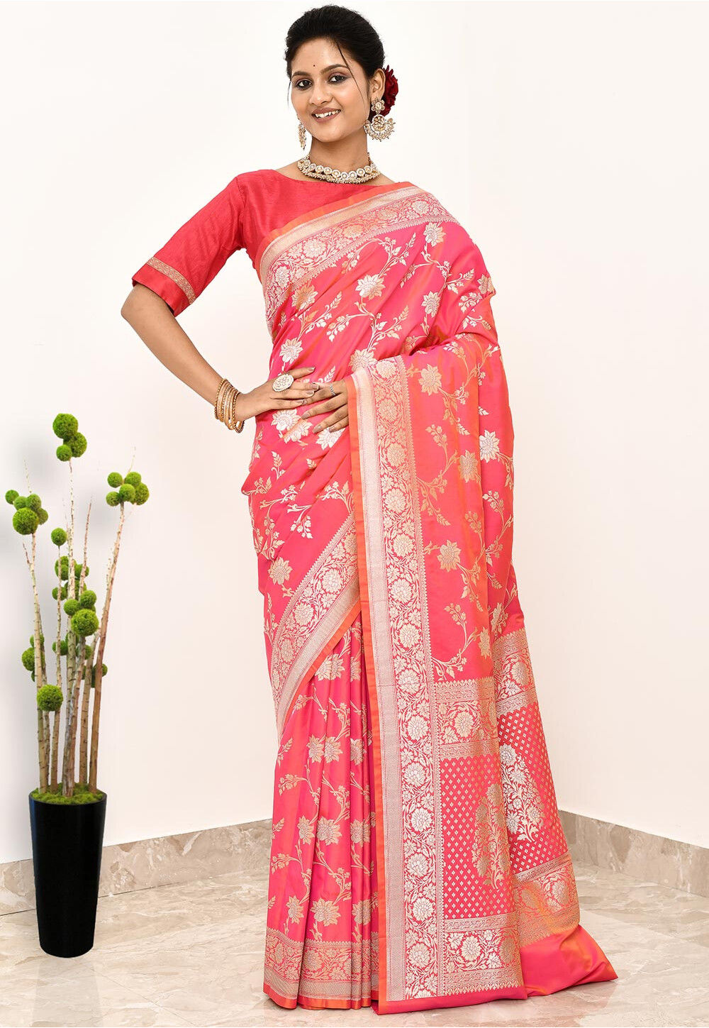 Mustard Rani Art Silk Handwoven Banaras Saree