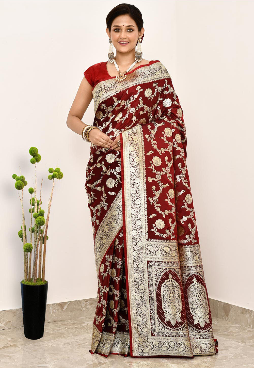Maroon Art Silk Handwoven Banaras Saree