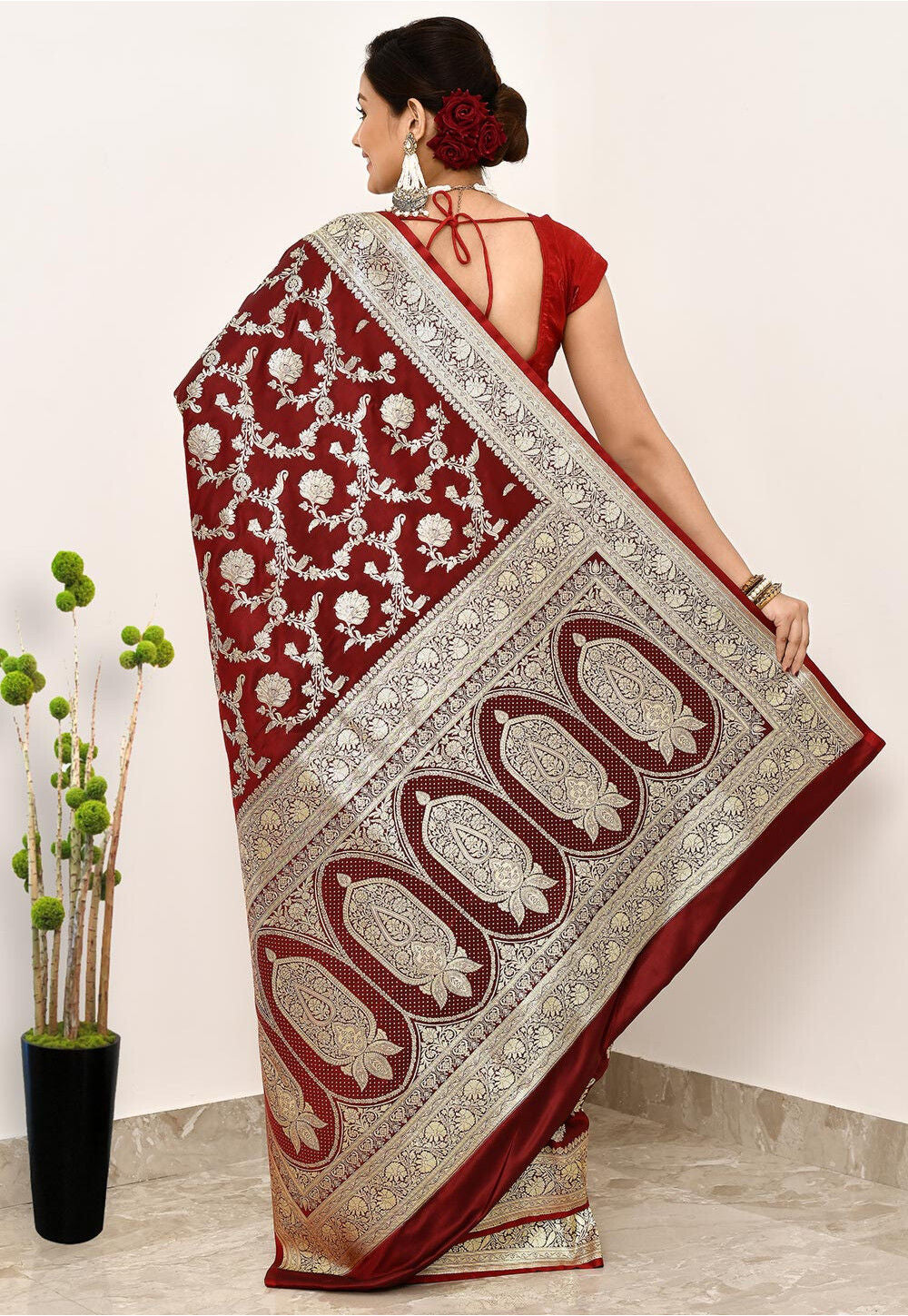 Maroon Art Silk Handwoven Banaras Saree