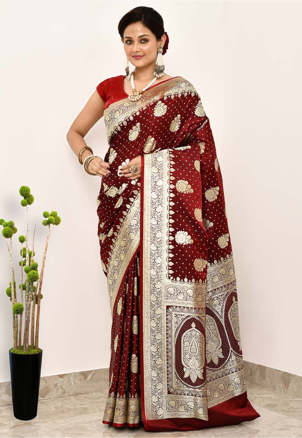 Maroon Art Silk Handwoven Banaras Saree