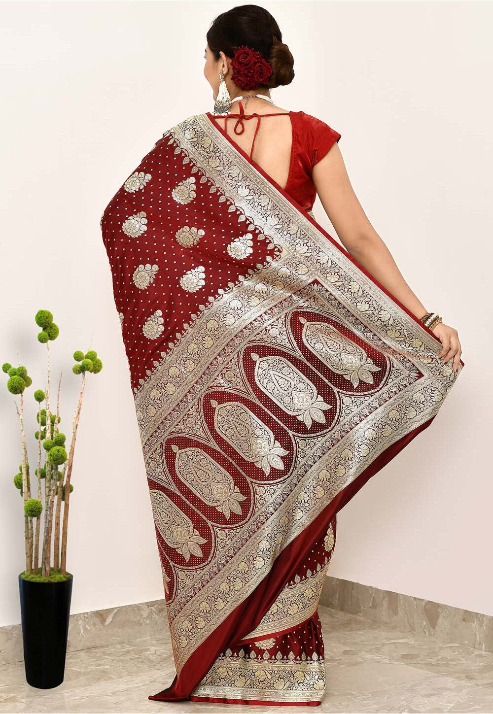 Maroon Art Silk Handwoven Banaras Saree