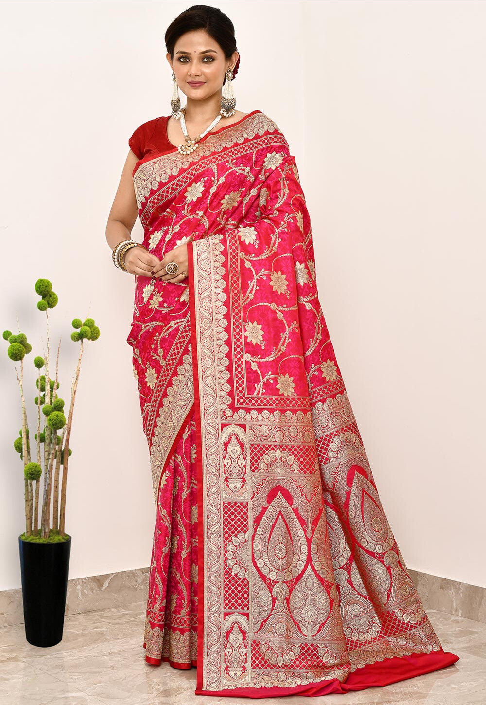 Rani Pink Art Silk Handwoven Banaras Saree