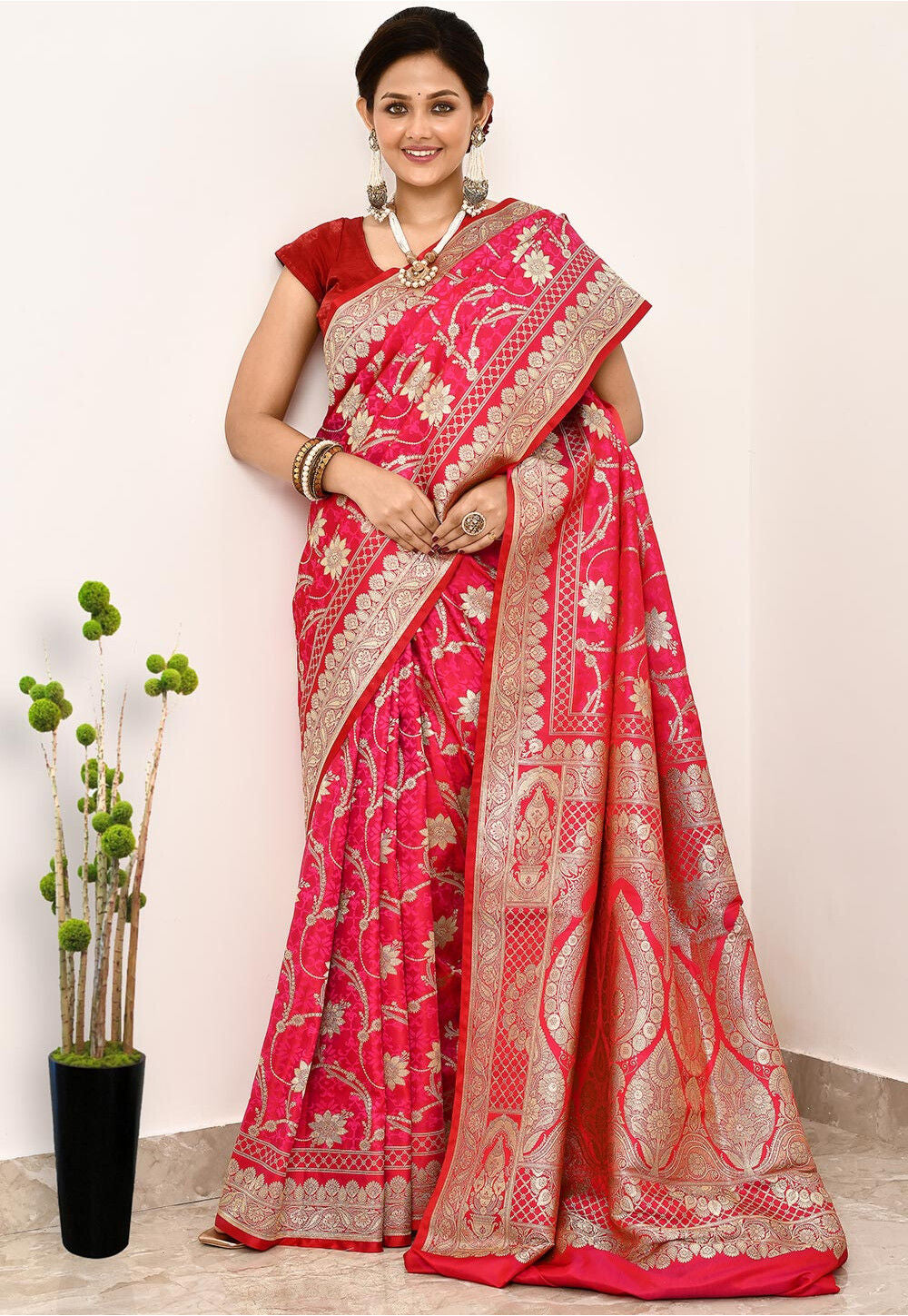 Rani Pink Art Silk Handwoven Banaras Saree