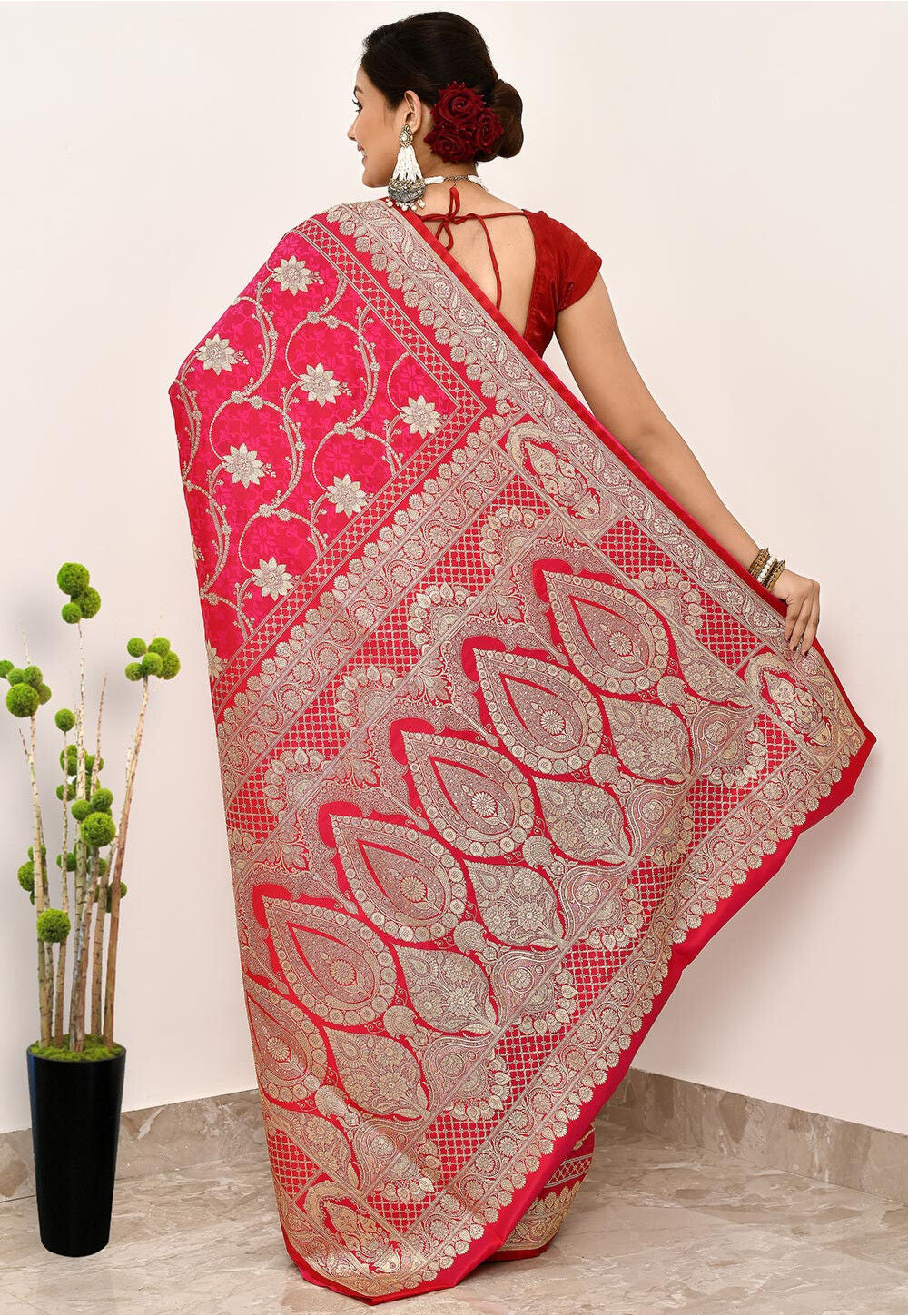 Rani Pink Art Silk Handwoven Banaras Saree