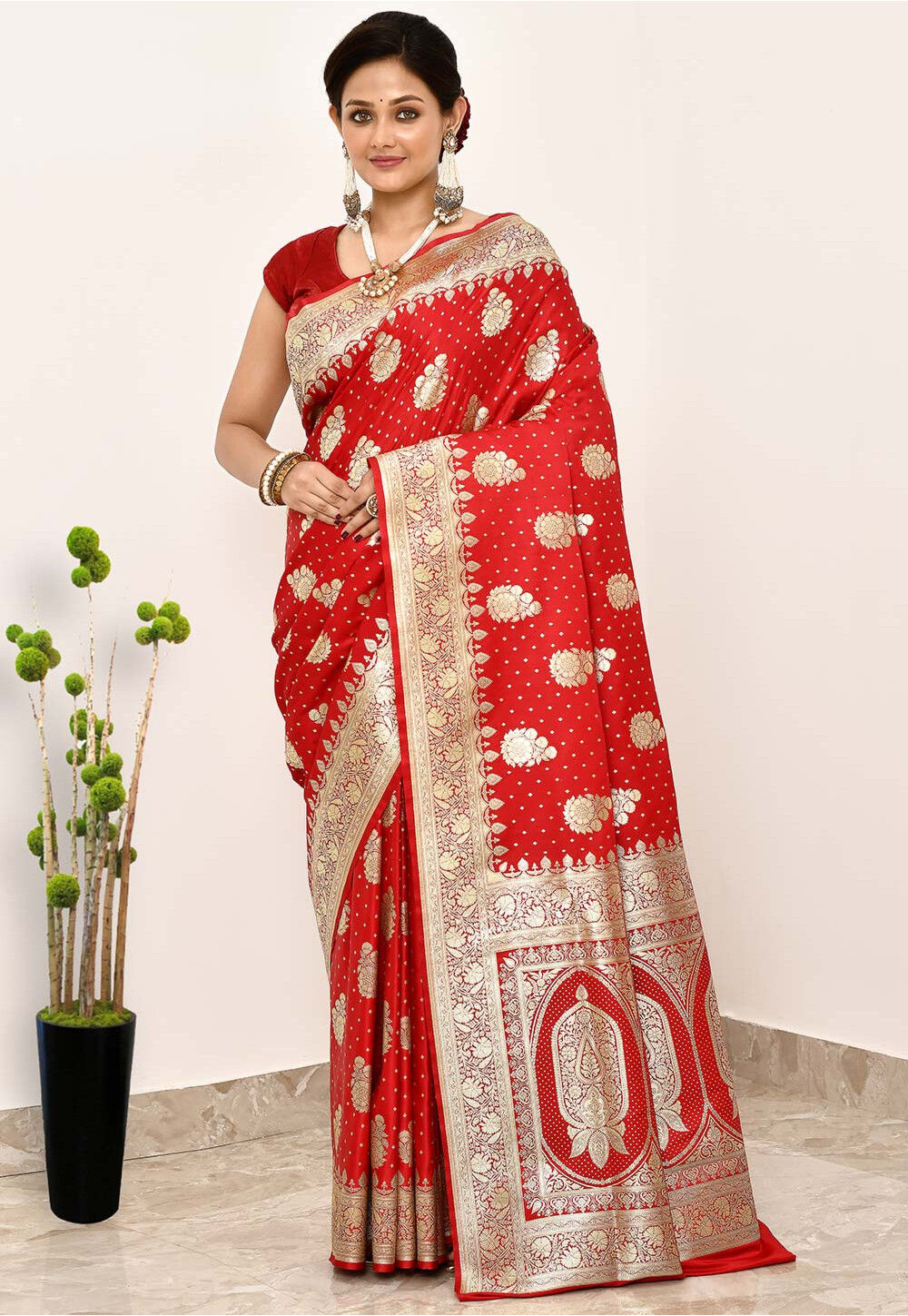 Red Art Silk Handwoven Banaras Saree