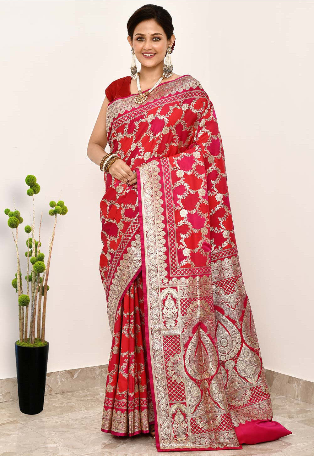 Red Art Silk Handwoven Banaras Saree