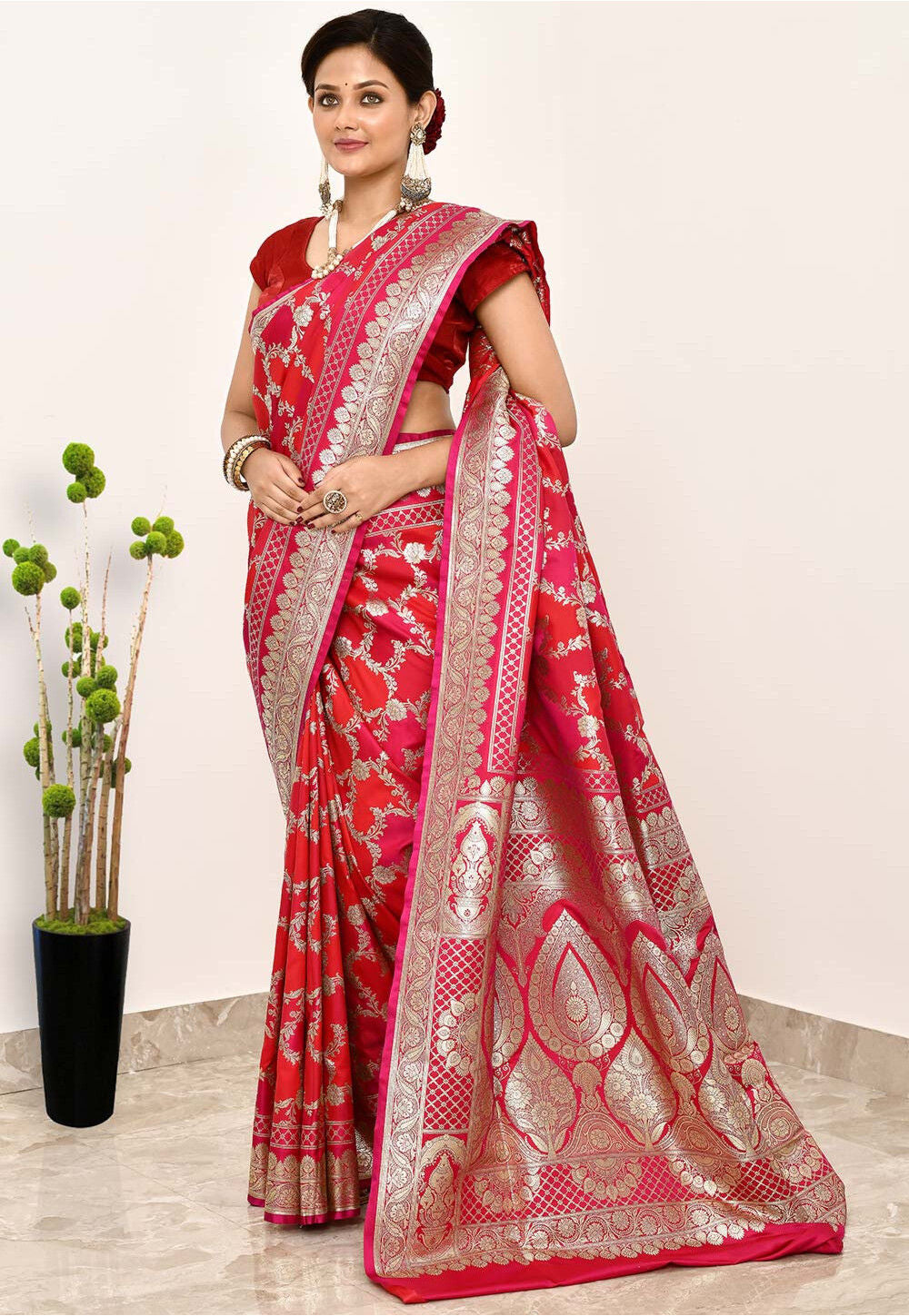 Red Art Silk Handwoven Banaras Saree