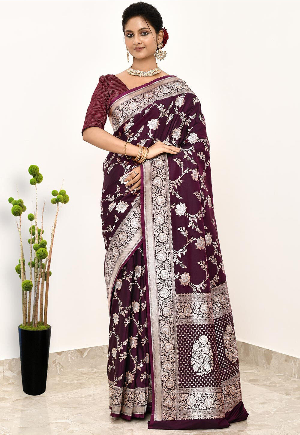 Wine Art Silk Handwoven Banaras Saree