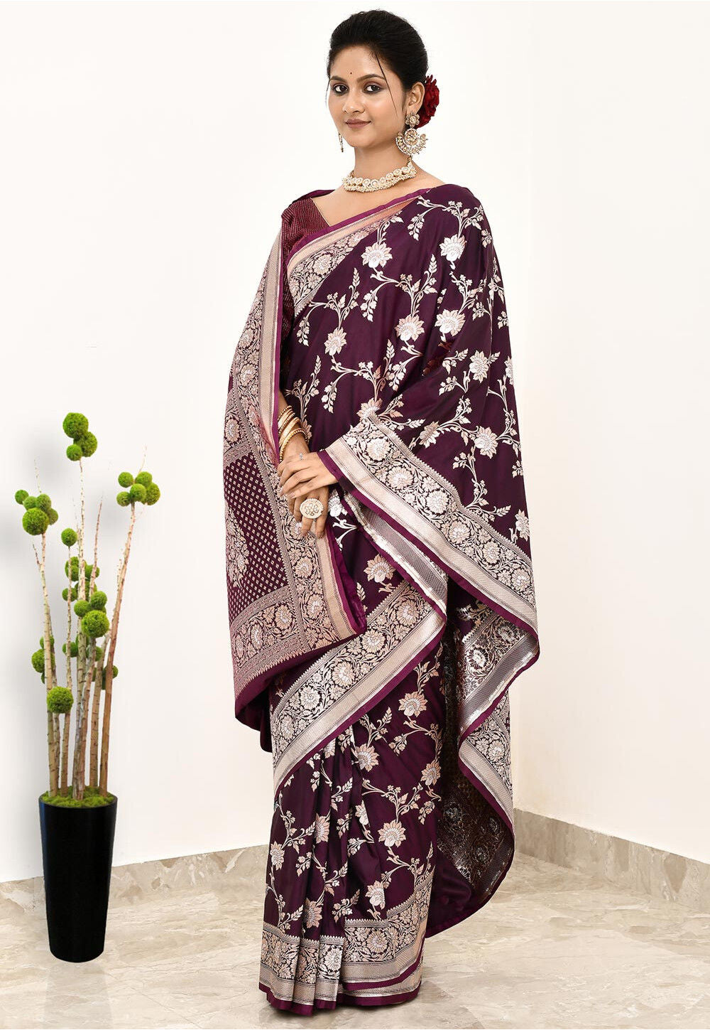 Wine Art Silk Handwoven Banaras Saree