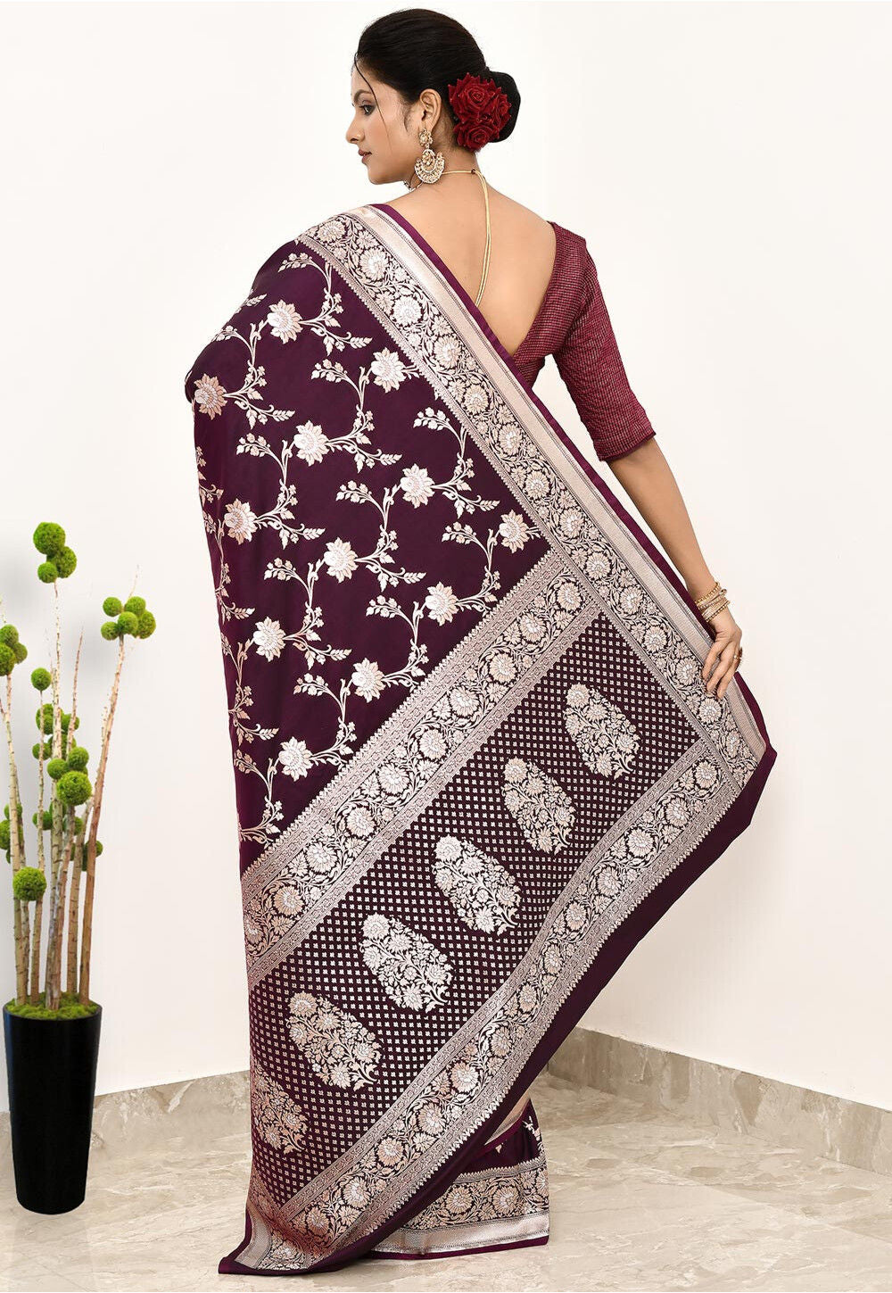 Wine Art Silk Handwoven Banaras Saree