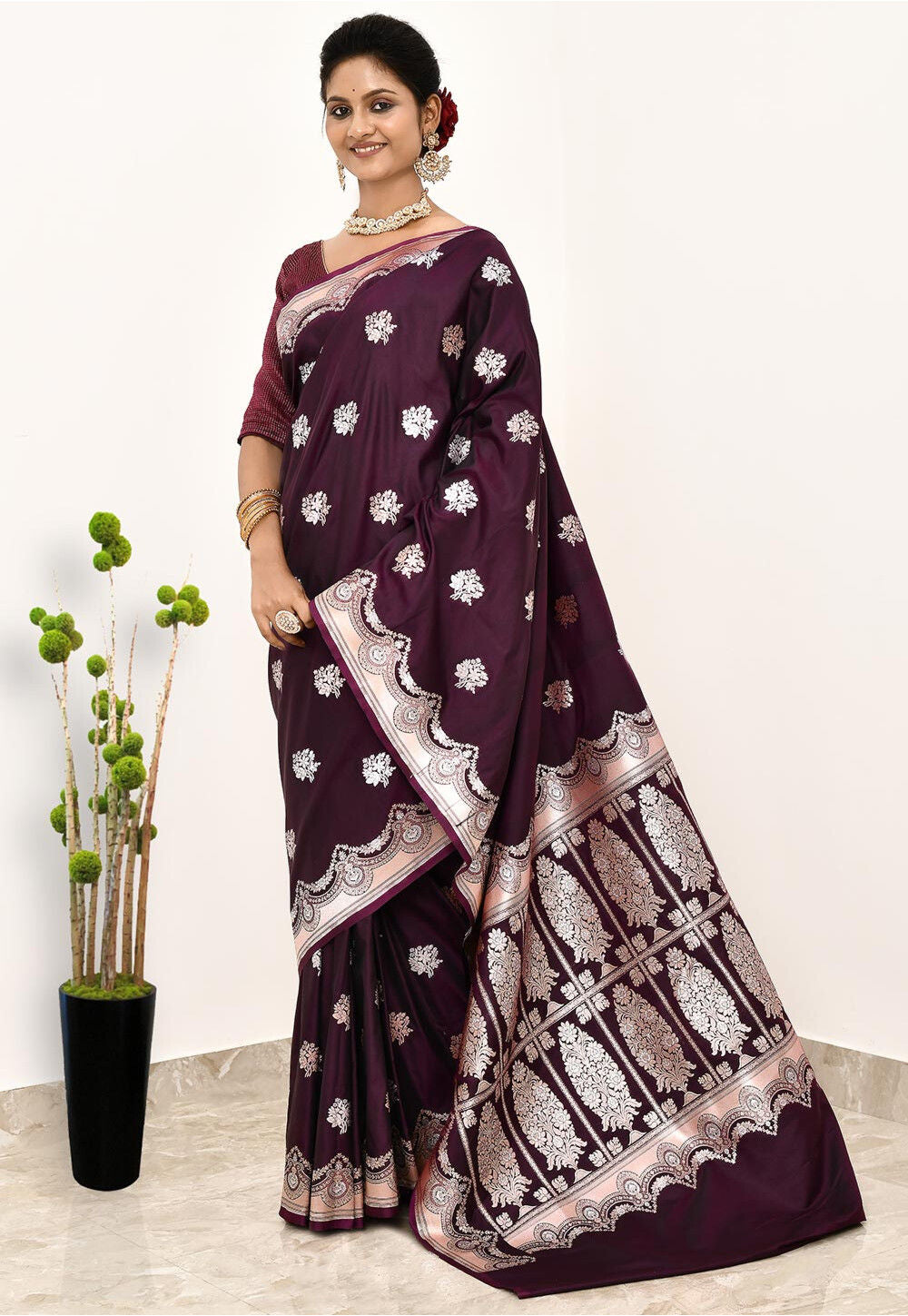 Wine Art Silk Handwoven Banaras Saree