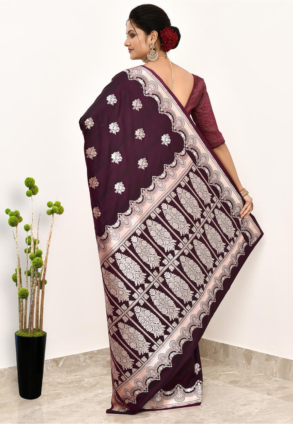 Wine Art Silk Handwoven Banaras Saree