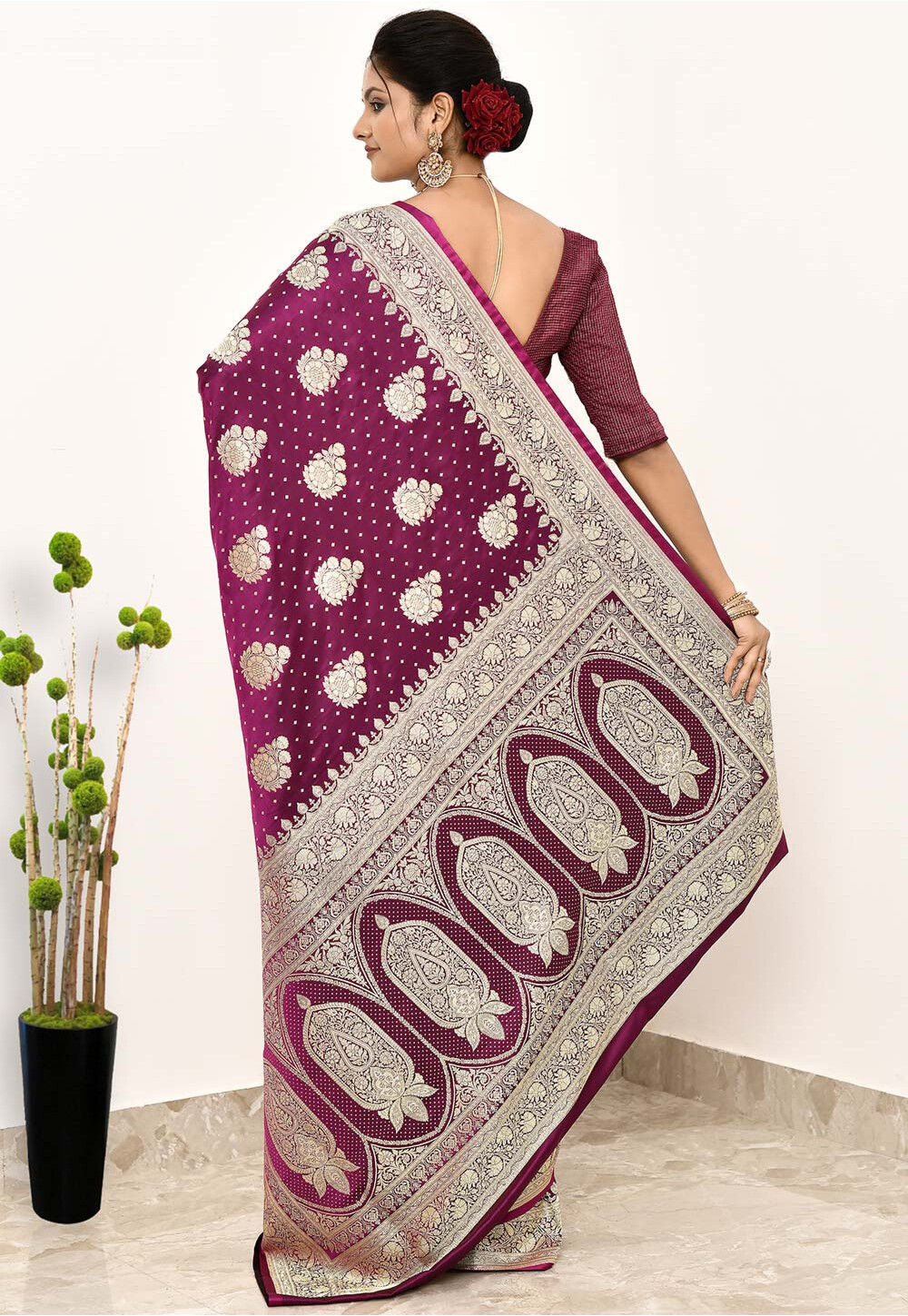 Rani Pink Art Silk Handwoven Banaras Saree