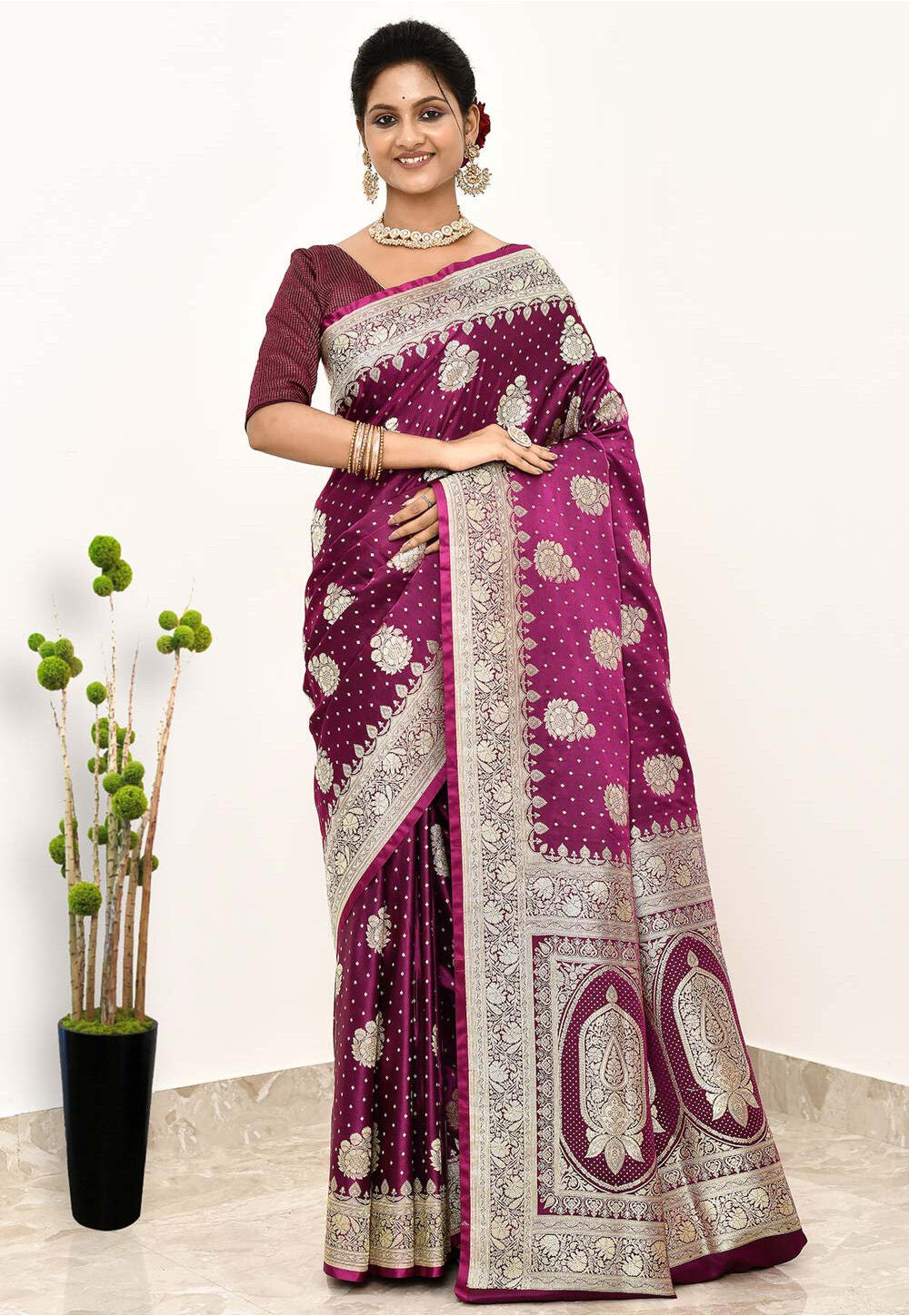 Rani Pink Art Silk Handwoven Banaras Saree
