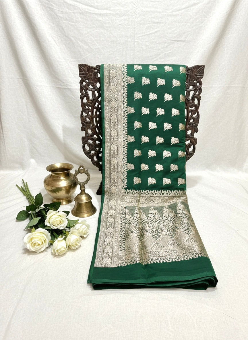 Handwoven Green Banarasi Ahinsa Silk Saree