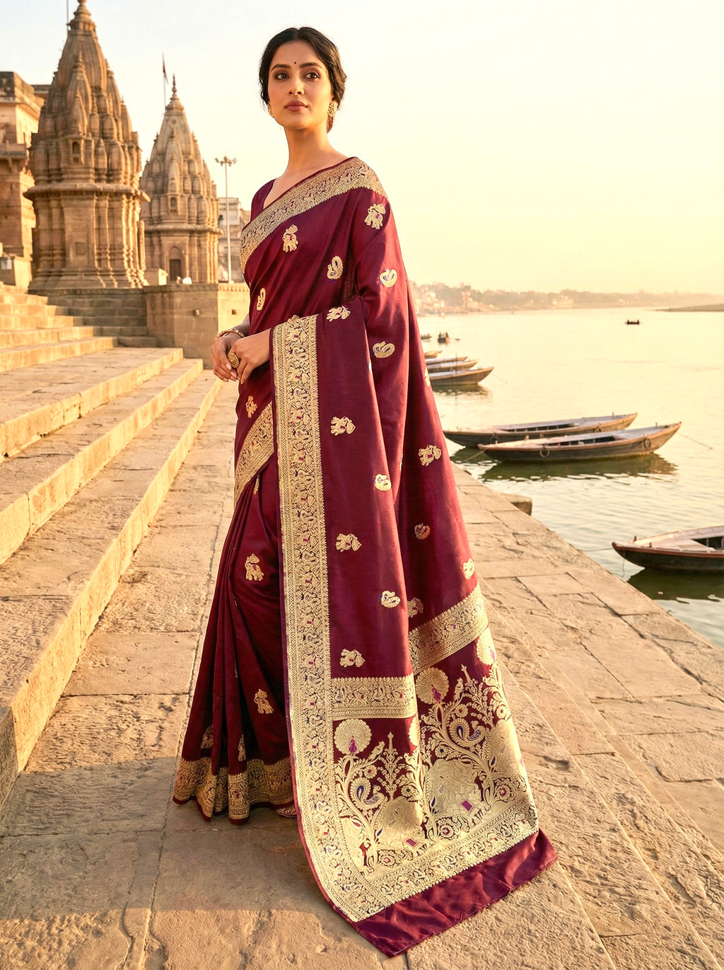 Handwoven Maroon Banarasi Ahinsa Silk Saree