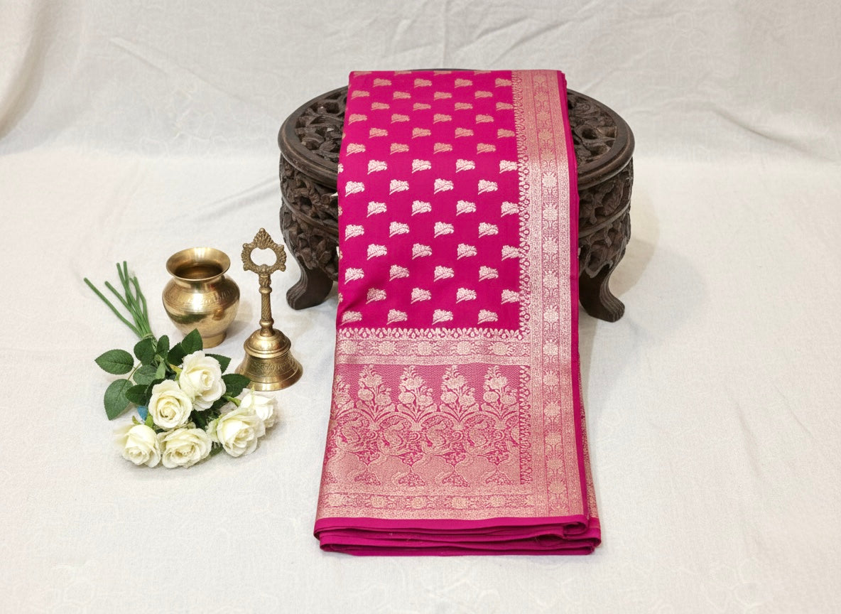 Handwoven Pink Banarasi Ahinsa Silk saree