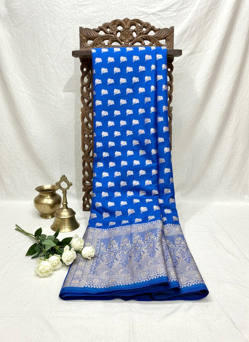 Handwoven Royal Blue Banarasi Ahinsa Silk Saree