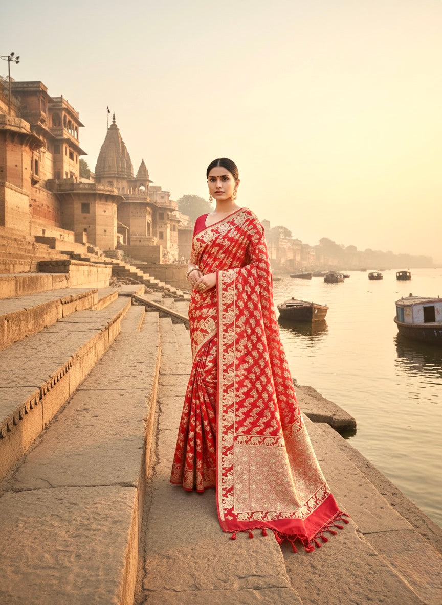 Handwoven Red Banarasi Ahinsa Silk Saree