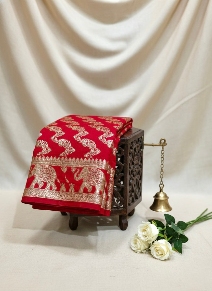 Handwoven Red Banarasi Ahinsa Silk Saree