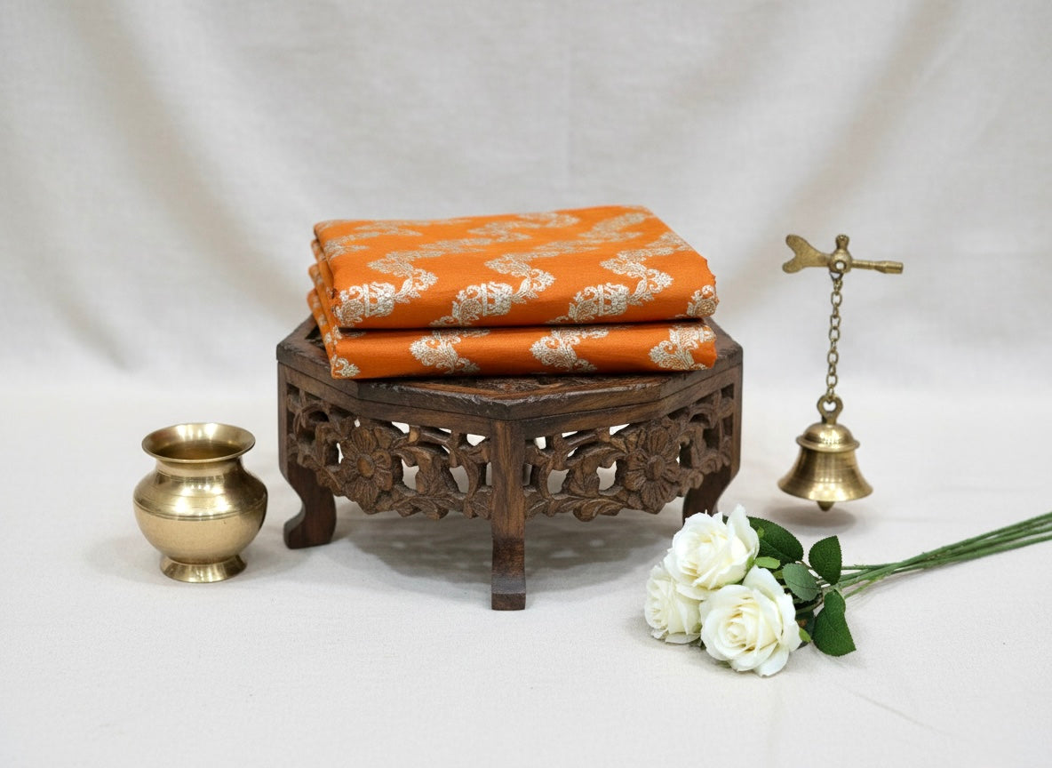 Handwoven Orange Banarasi Ahinsa Silk saree