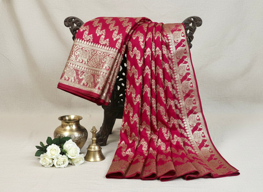 Handwoven Pink Banarasi Ahinsa Silk Saree