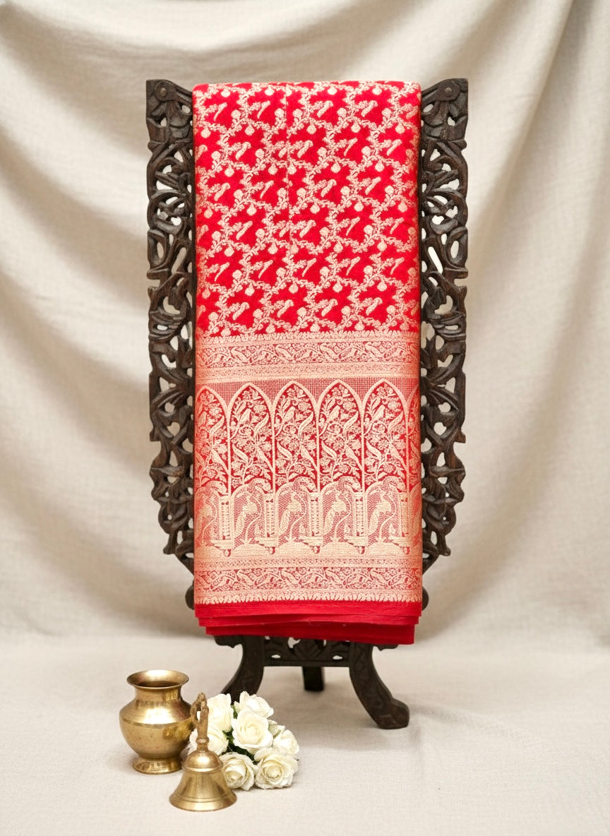 Handwoven Red Banarasi Ahinsa Silk Saree