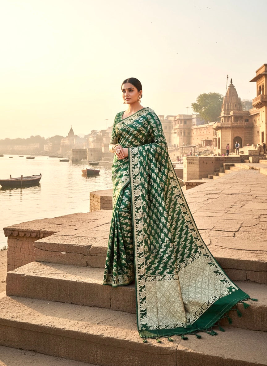 Handwoven Green Banarasi Ahinsa Silk Saree
